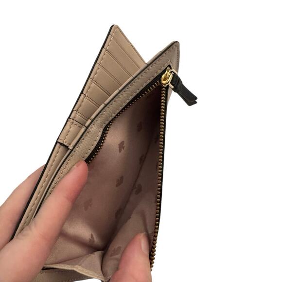 Kate Spade Taupe and Black Colorblock slim Card Holder Bifold Wallet - Picture 5 of 13